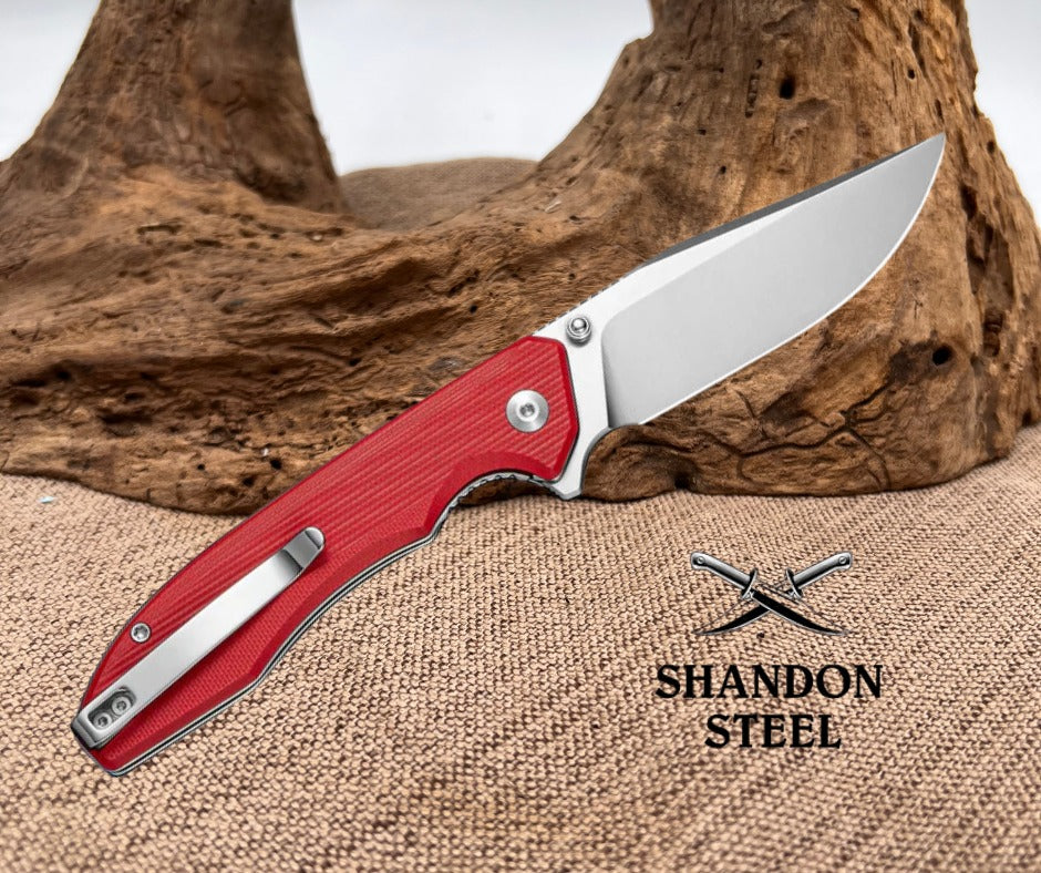 SENCUT Sylor Flipper & Thumb Stud Knife Red G10 Handle (3.35" Satin Finished D2 Blade) S25056-3