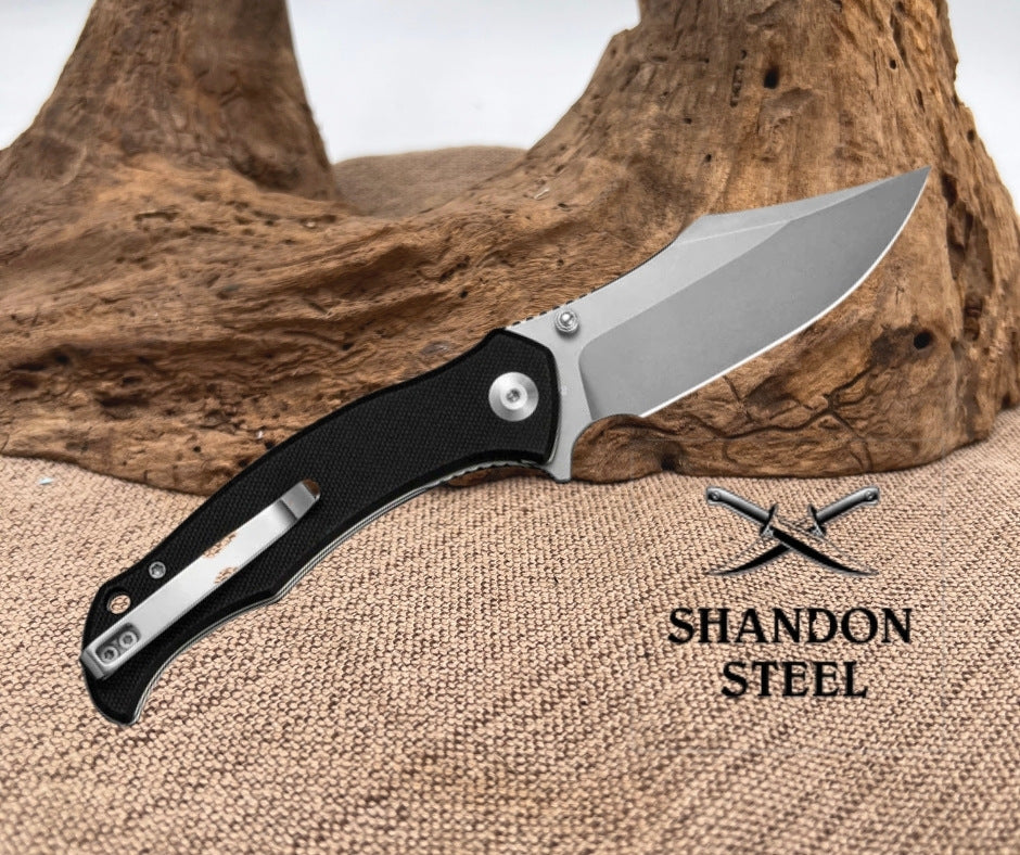 SENCUT Tauron Flipper & Thumb Stud Knife Black G10 Handle (3.48" Stonewashed D2 Blade) S25060-1