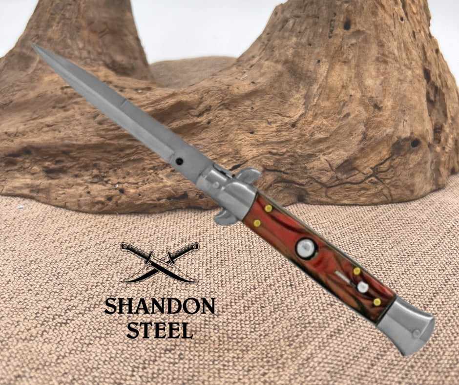 ITALIAN STYLE 9" STILETTO RED SWIRL AUTOMATIC KNIFE IS9RDS