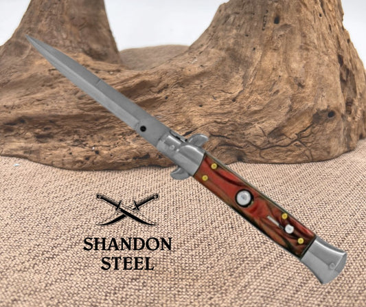 ITALIAN STYLE 9" STILETTO RED SWIRL AUTOMATIC KNIFE IS9RDS