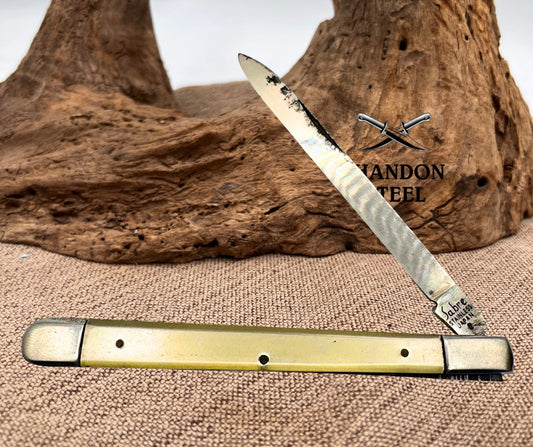 Sabre Japan Vintage Melon Tester 4-1/8" Closed White Scales Pocket Knife (14)