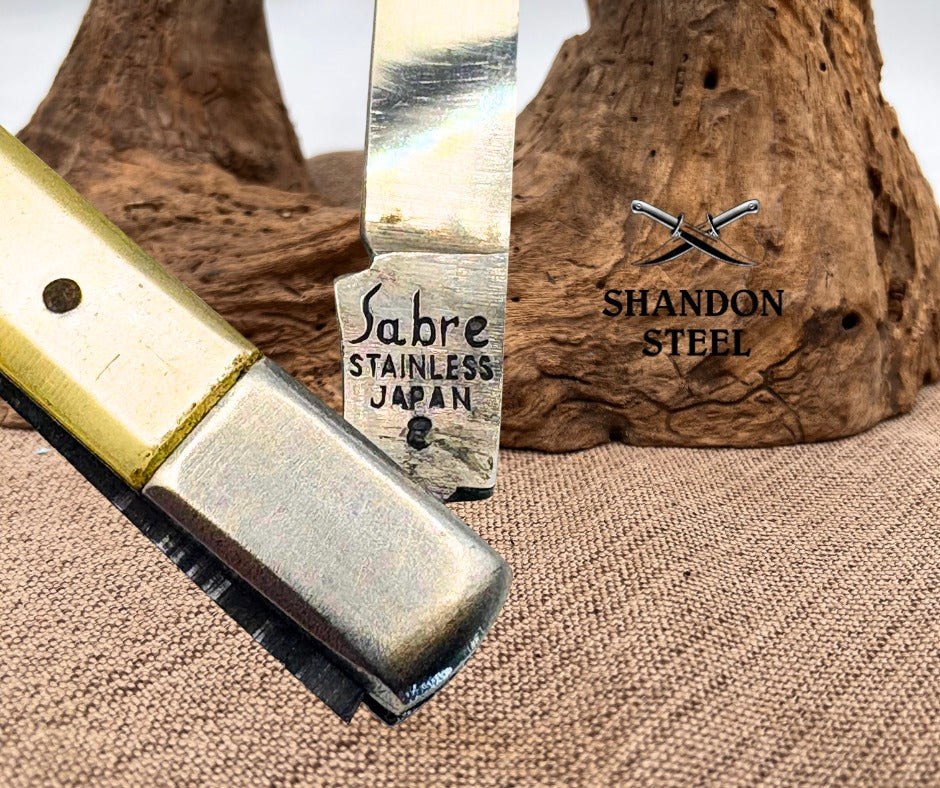 Sabre Japan Vintage Melon Tester 4-1/8" Closed White Scales Pocket Knife (14)