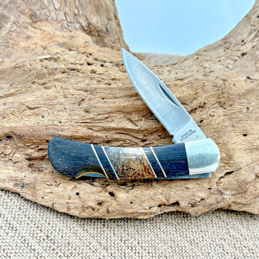 Santa Fe Stoneworks Mammoth Bone Drop Point Folding Pocket Knife Lock Back (180)
