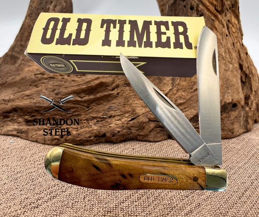 Schrade Trapper Old Timer Pocket Knife Stainless Blade Desert Iron Wood Handle