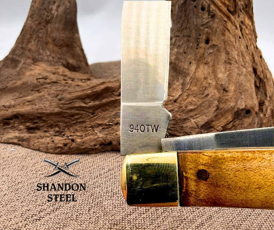 Schrade Trapper Old Timer Pocket Knife Stainless Blade Desert Iron Wood Handle