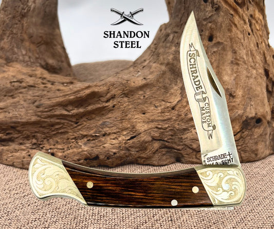 Schrade USA Custom SCM7 Lockback Knife Unused Hard To Find Scrolled Bolster(155)