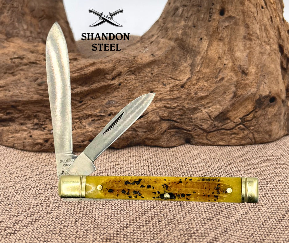 Schrade SCDRHB Folding Pocket Knife Doctor's Honey Bone Handle 2 Blade (22)