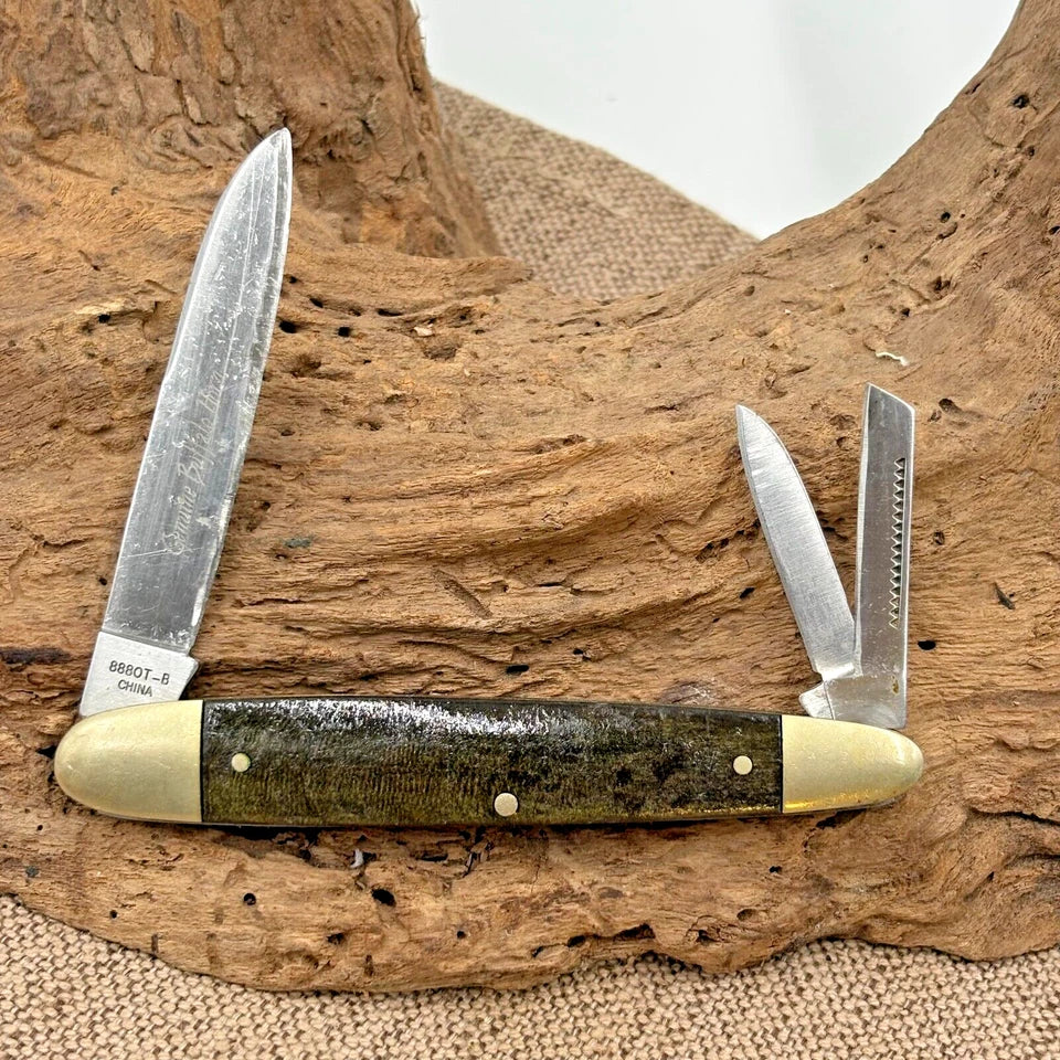 Schrade Handmade Knife 888OT-B 3-Blade Buffalo Horn Handles Whittler Folding (21)