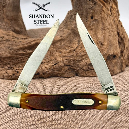 Schrade Old Timer 77OT Muskrat Knife Made In USA 3.88" Closed Sawcut Delrin (51)