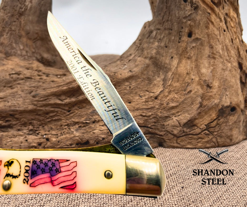 Schrade USA America the Beautiful 2001 Edition Trapperlock Pocket Knife (111)
