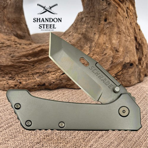 Schrade Frame Lock Titanium Coated Tanto Blade w/ Ambidextrious Thumbstud SCH301