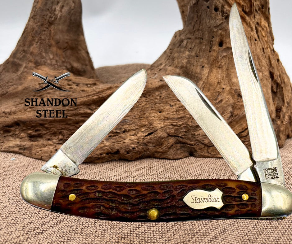 Schrade Walden Vintage NY USA 825 Stockman 3 Blade Folding Pocket Knife (45)
