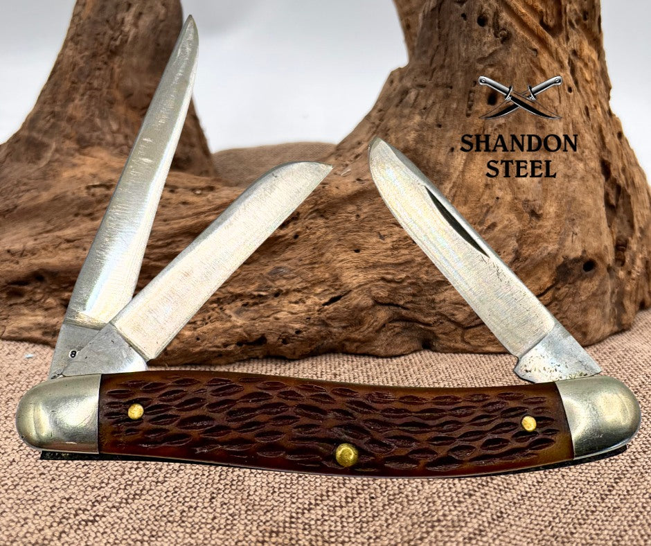 Schrade Walden Vintage NY USA 825 Stockman 3 Blade Folding Pocket Knife (45)