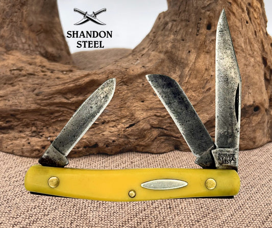 Schrade 835Y Stockman 3 3/8" Closed Yellow Folding Pocket Knife Made In USA (78)