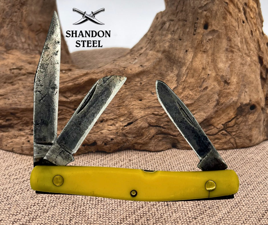 Schrade 835Y Stockman 3 3/8" Closed Yellow Folding Pocket Knife Made In USA (78)