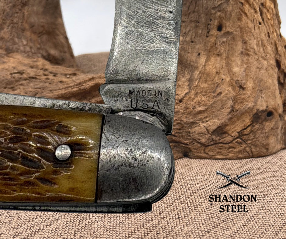 VINTAGE HIGH CARBON STEEL USA JIGGED BONE SCOUT CAMP POCKET KNIFE KNIVES (66)