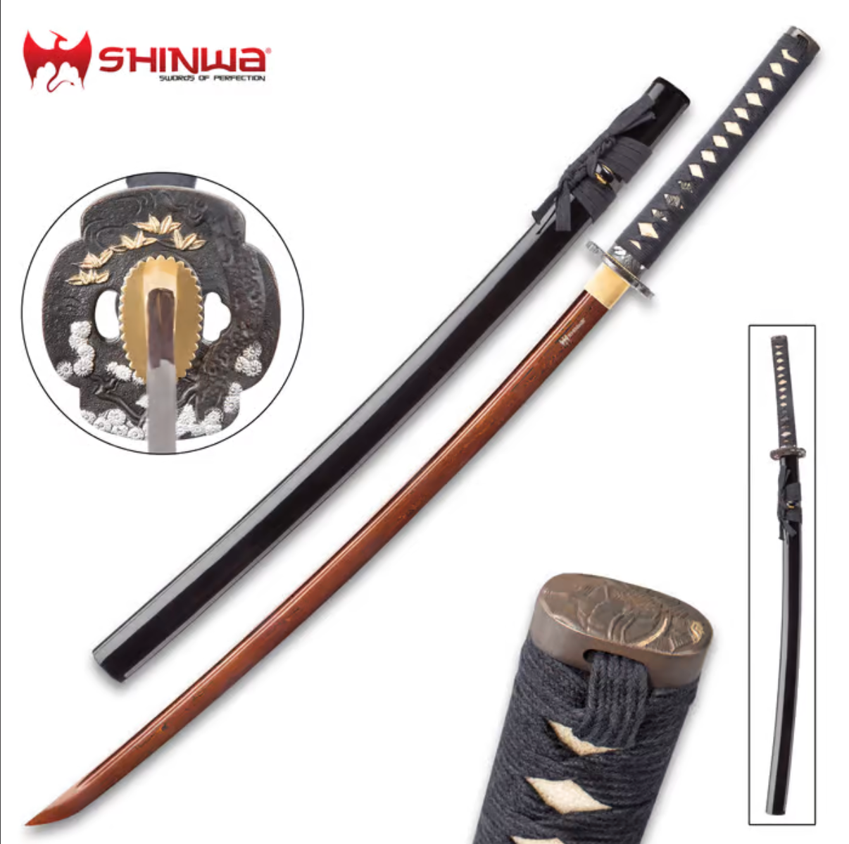 Shinwa Hand Forged Crimson Damascus Steel Katana KZ6KM35DIB