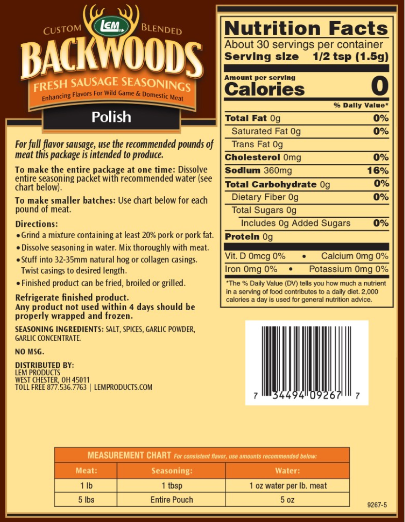 BACKWOODS POLISH FRESH SAUSAGE SEASONING 9267