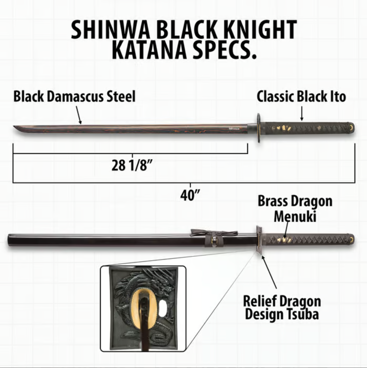 Shinwa Black Knight Ninja Katana with Damascus Steel Blade