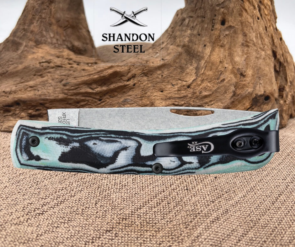 Case XX Crossroads Seafoam Green Burl G10 Smooth XR Sod Buster JR 66384