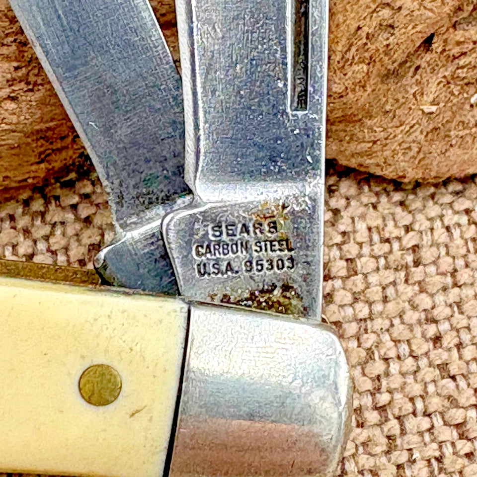 Sears Stockman USA 95303 Vintage Pocket Knife 3 Carbon Steel Blades Delrin (113)