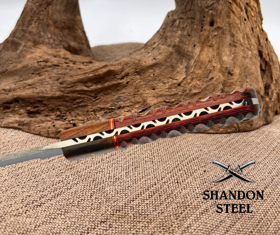 Seax Fixed Blade Red Damascus DM1368RD