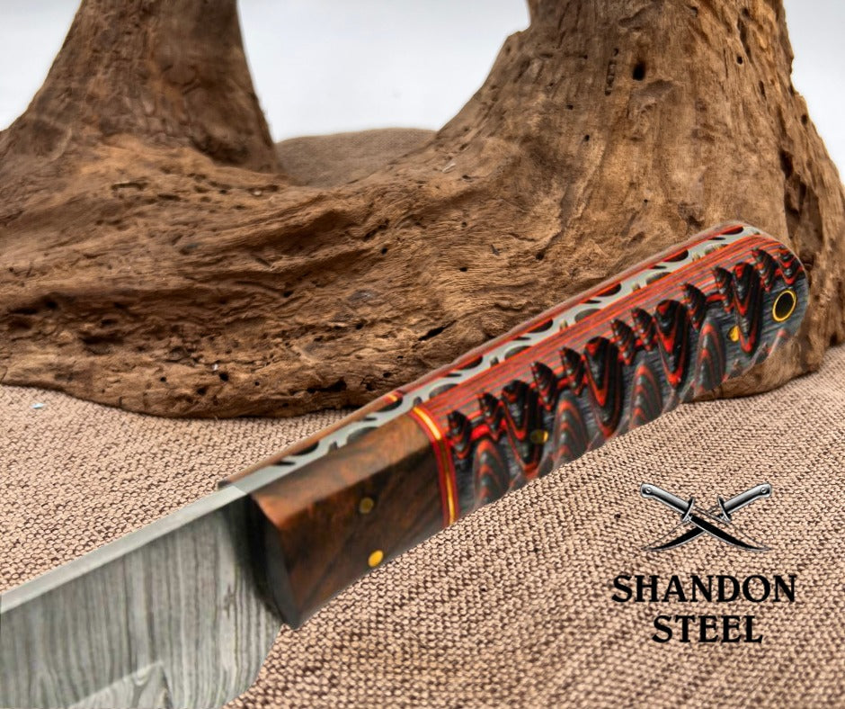 Seax Fixed Blade Red Damascus DM1368RD