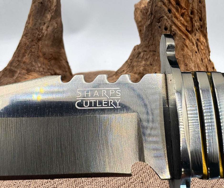 Sharps Cutlery Fixed Blade Bowie Knife with Silver Cross Shield and Sheath (03)