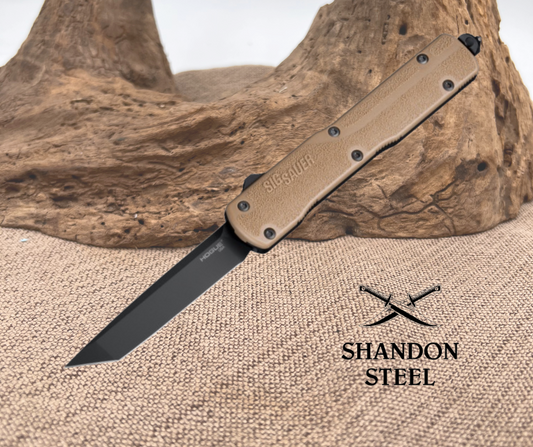 Sig Counterstrike Out the Front Automatic - 3.35" Tanto Blade 20CV Black Finish - Black Aluminum Case - Polymer Cover M17 Flat Dark Earth 36961