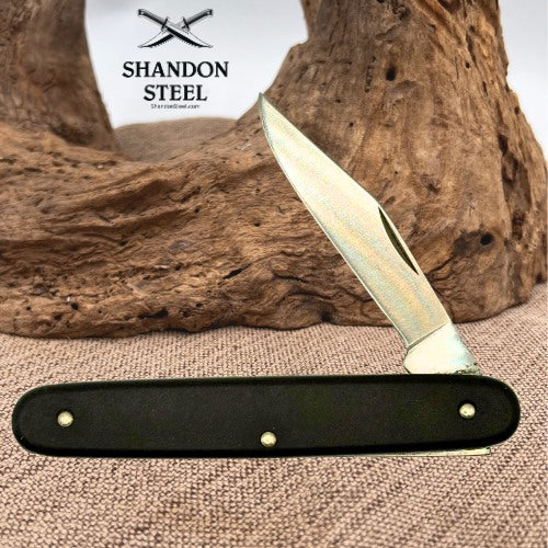 Single-Blade Folding Slipjoint Clip Point Folding Pocket Knife Black Handle (59)