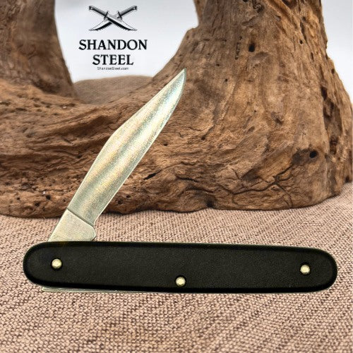 Single-Blade Folding Slipjoint Clip Point Folding Pocket Knife Black Handle (59)