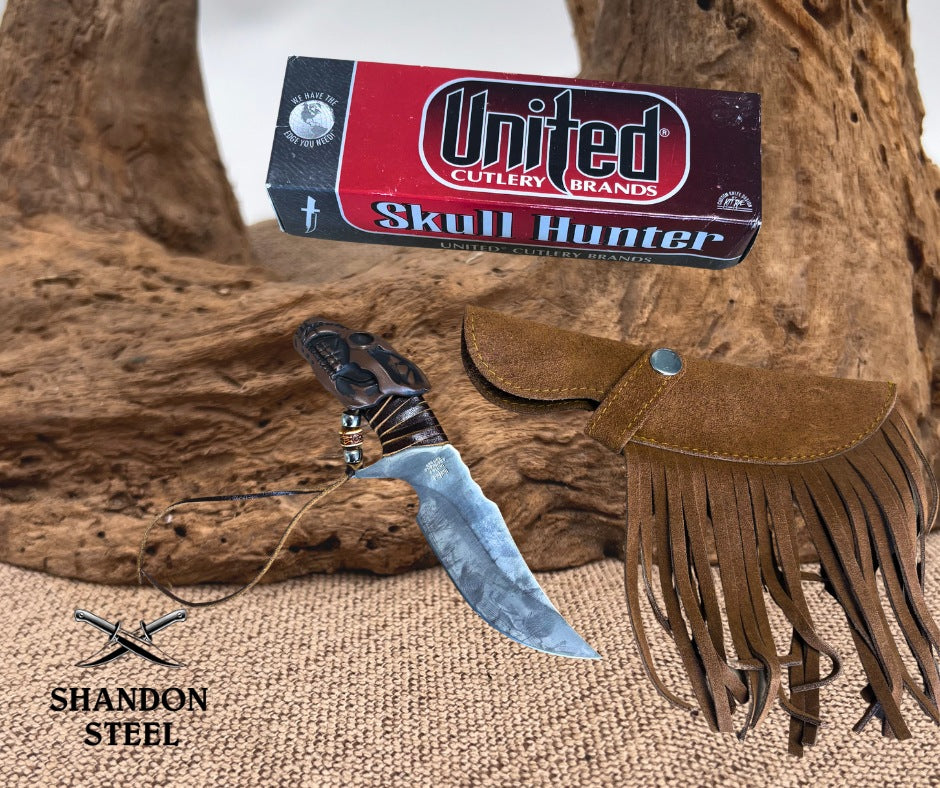 Skull Hunter United Cutlery UC1147 Fixed Blade Knife W/Leather Sheath and Box