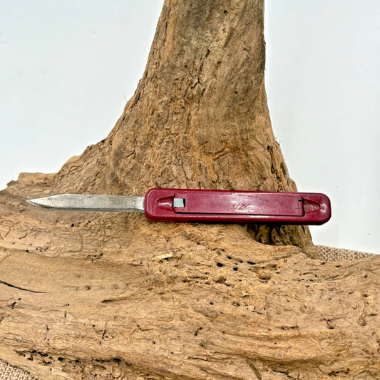 Slide Out Vintage Red Pocket Knife Carbon Blade Plastic Case 1950s USA (223)