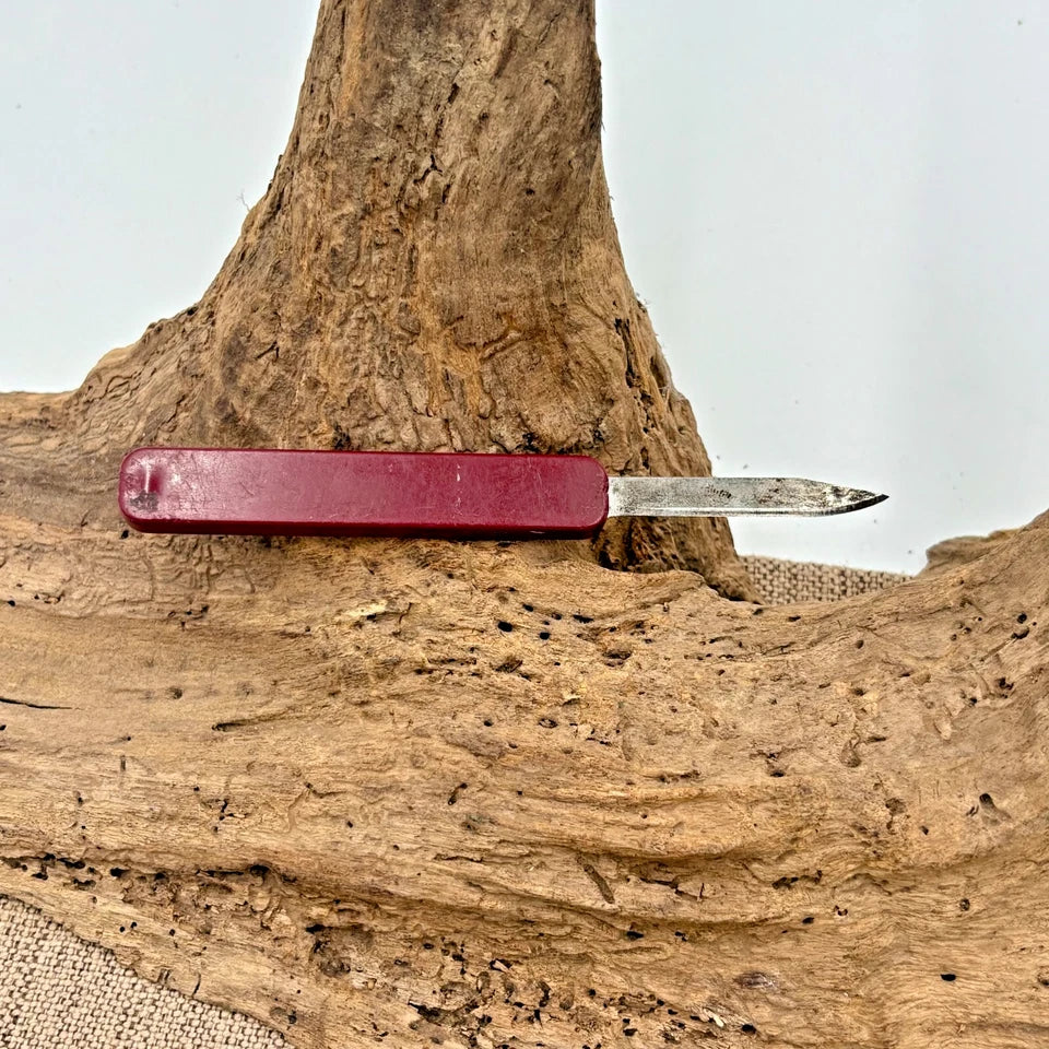 Slide Out Vintage Red Pocket Knife Carbon Blade Plastic Case 1950s USA (223)