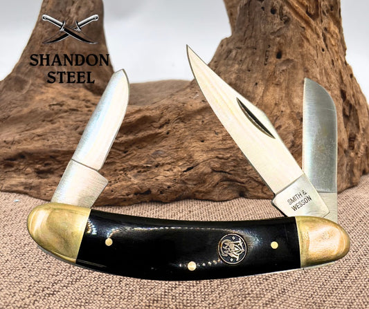 Smith & Wesson Sow Belly Pocket Knife #CH506BH Buffalo Horn Handle 3 Blade (114)