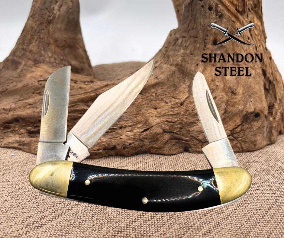 Smith & Wesson Sow Belly Pocket Knife #CH506BH Buffalo Horn Handle 3 Blade (114)