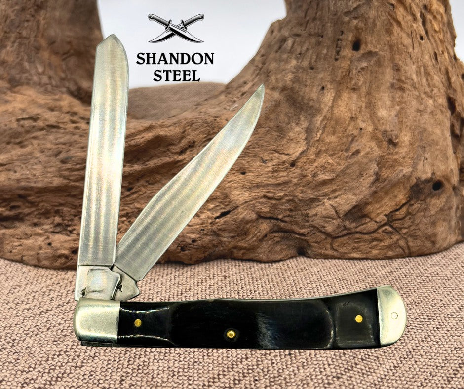 Smith & Wesson USA Vintage Buffalo Horn Handle Folding Trapper Pocket Knife -134