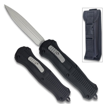 Spear Point OTF Knife Out The Front 7" Overall Black Handle - 7619BK