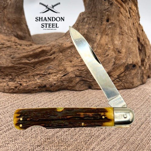 Stag Handle Lock Back Folding Traditional Single Blade Pocket Knife (69)