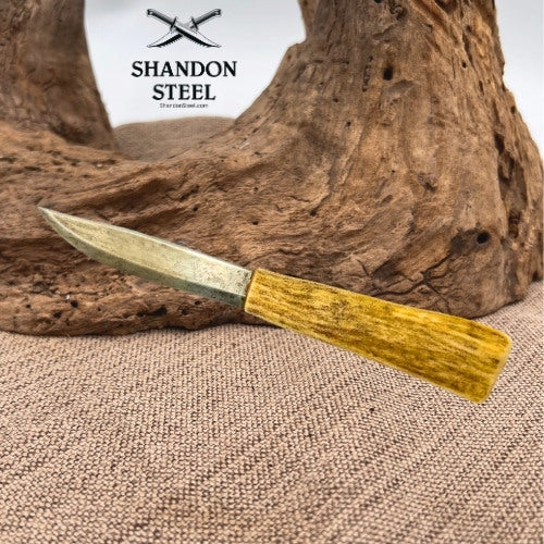 Custom Handmade Fixed Blade Hunting Knife Curved Stag Antler Handle w Sheath (8)