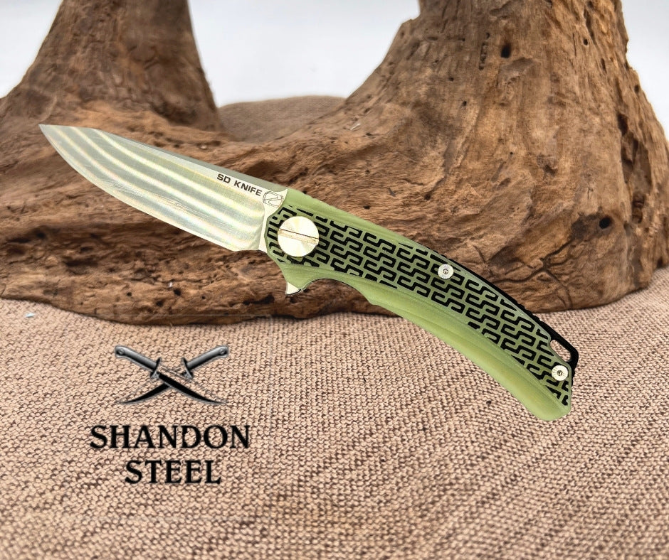 Stedemon Knife Co. BG01 Liner Lock Knife Jade Green G-10 12C27 Drop Point (171)