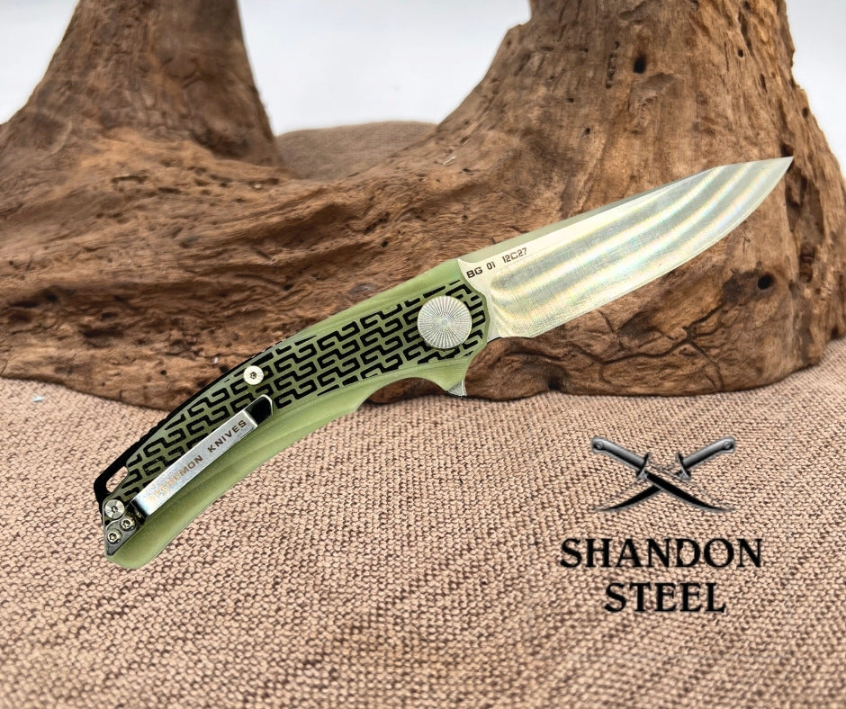 Stedemon Knife Co. BG01 Liner Lock Knife Jade Green G-10 12C27 Drop Point (171)