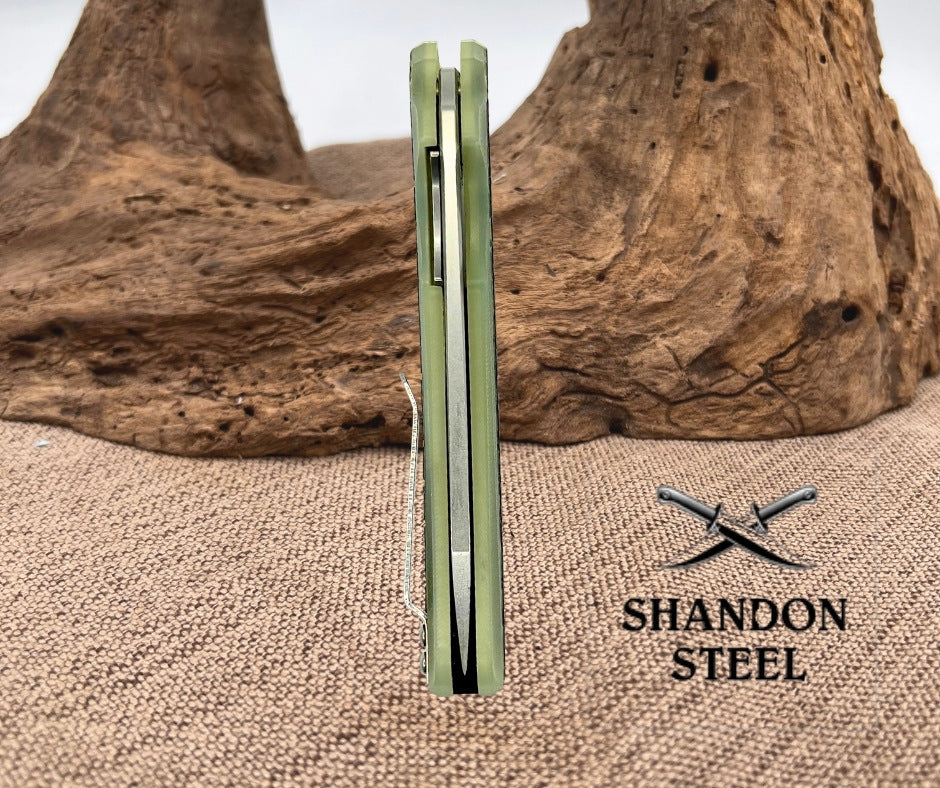 Stedemon Knife Co. BG01 Liner Lock Knife Jade Green G-10 12C27 Drop Point (171)