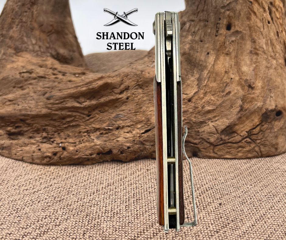 Steel River Pocket Knife SR102-W Stainless Blade Belt Clip Wood handle (183)