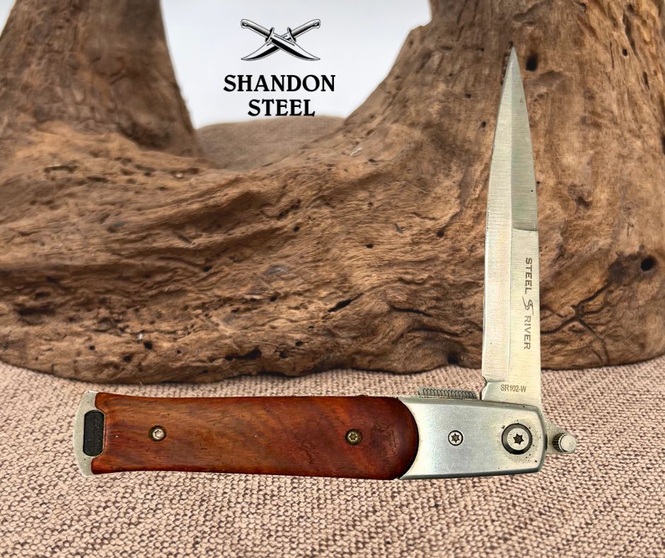 Steel River Pocket Knife SR102-W Stainless Blade Belt Clip Wood handle (183)