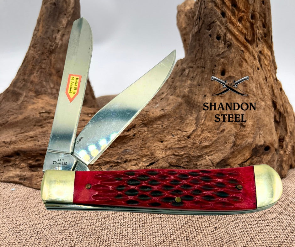 Steel Warrior 50 State QTR Collector Knife ~ Red Bone 2 Blade Trapper 2000 (20)