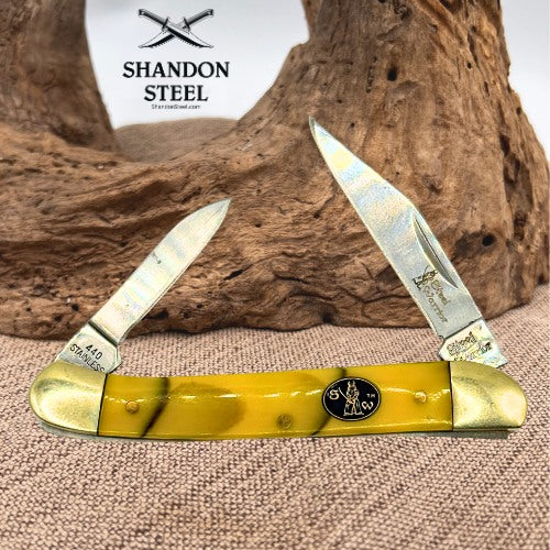 Steel Warrior Little Copperhead 2-Blade Pocket Knife Yellow & Black Swirl (51)