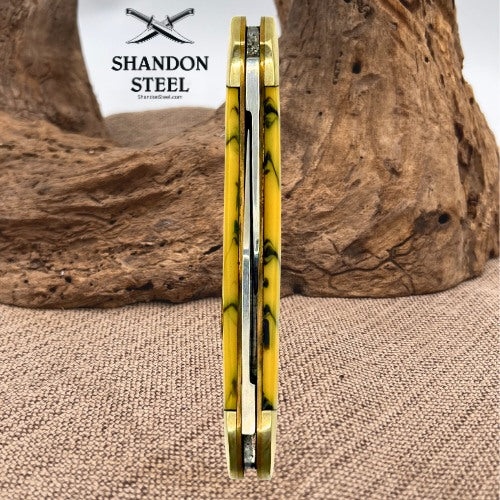 Steel Warrior Little Copperhead 2-Blade Pocket Knife Yellow & Black Swirl (51)