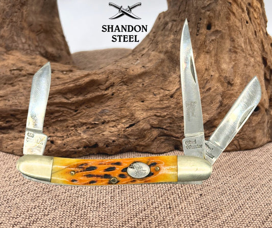 STEEL WARRIOR 3 BLADE FOLDING STOCKMAN JIGGED BONE POCKET KNIFE 3.25" CLOSED(80)