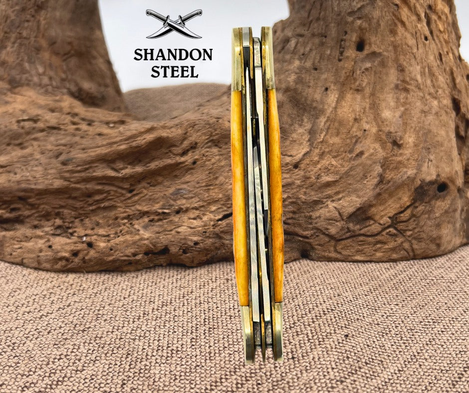 STEEL WARRIOR 3 BLADE FOLDING STOCKMAN JIGGED BONE POCKET KNIFE 3.25" CLOSED(80)